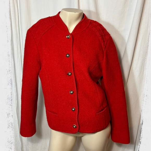 Austrian women’s button sweater cardigan trachten folk red wool EU 40 US large - Picture 1 of 9